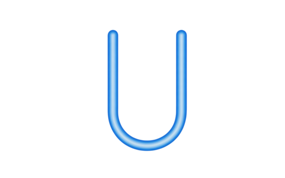 Blue Neon Letter U Shape with Glossy Finish on Black alphabet character