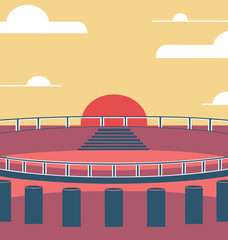 Stylized Hill and Circular Enclosure with T Pillar Design