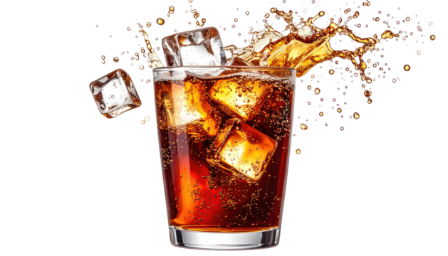 Iced drink splashes. Cold refreshment on black background