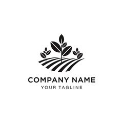 Black silhouette logo of plants growing in a plowed field, symbolizing agriculture and growth.