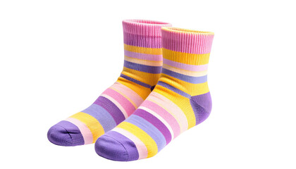 Striped socks, pink, yellow, lavender, isolated on black