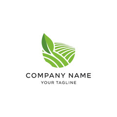 Green logo design featuring a leaf and a stylized agricultural field, suitable for farming or eco-friendly businesses.