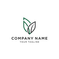 Obraz premium Minimalist logo design featuring two stylized leaves forming a V shape with placeholder text for company name and tagline.