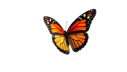 Fototapeta premium Monarch butterfly on black, wings open, detailed veins visible