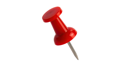 Red pushpin with a silver needle, isolated on a black background