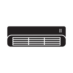 Black silhouette of a modern air conditioner unit on a white background