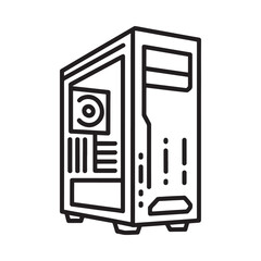 Modern computer tower case outline illustration for technology and gaming