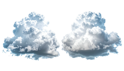 Two fluffy, isolated cumulus clouds against a black background