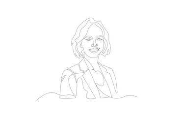Smiling Blonde Businesswoman One Line Art – Minimal Continuous Line Vector Illustration
