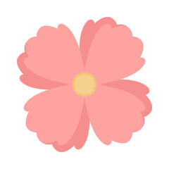 A simple pink flower with five rounded petals and a soft yellow center, giving a cheerful and delicate floral look.