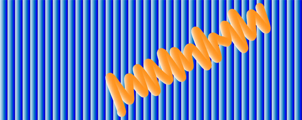 3D Orange Spiral Line on Blue Vertical Striped Abstract Gradient Background