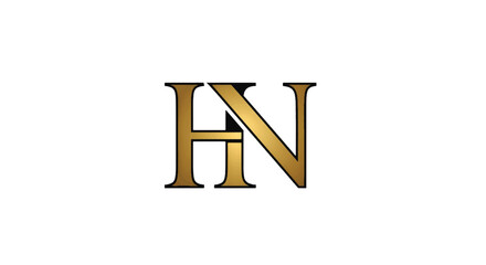 Gold-gradient monogram blending H and N with bold black outlines on a white background. with glow!!!