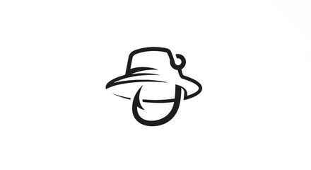 Minimal black brush-stroke illustration of a stylish hat with a curved brim and abstract loop mood!!