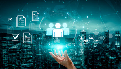 Concept of human resources and workforce strategy. Focusing on talent management, recruitment, and...