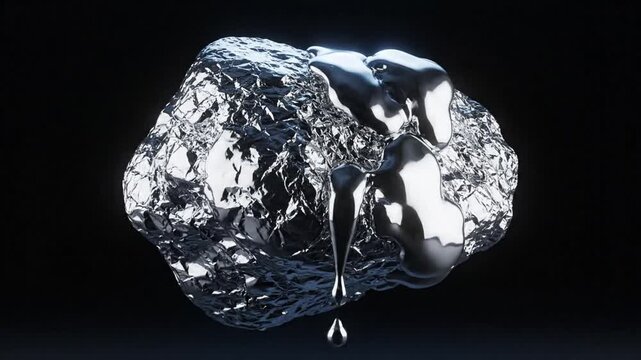 81_Chrome stone shape isolated Futuristic crumpled aluminium object Melty silver metallic stone ore_4K_10s 31581282 1