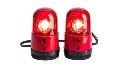 Two bright red, clear-domed hazard lights on a black background
