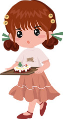 Chibi Girl Holding Christmas Cake Illustration