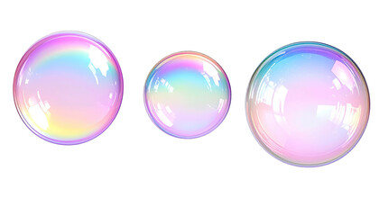 Three soap bubbles display swirling iridescent reflections