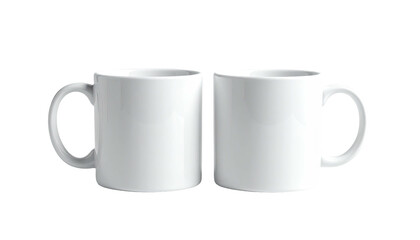 Two matching, plain white ceramic mugs side by side on black.