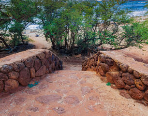 Stone Stairway Leading Down to Kepuhi Beach, Molokai, Hawaii, USA