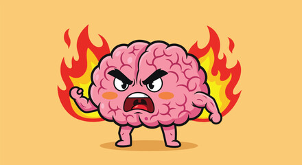 Cartoon Brain Character with Angry Expression