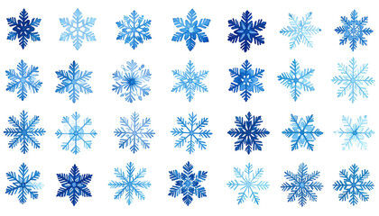 Watercolor snowflakes arrayed on black background