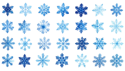 Watercolor snowflakes arrayed on black background