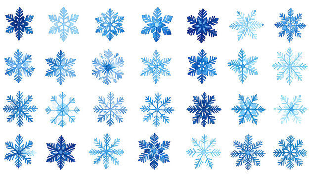 Watercolor snowflakes arrayed on black background