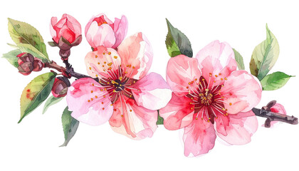Watercolor pink blossoms on a branch. Delicate and pretty