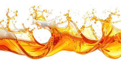 Amber liquid splashes in a dynamic, horizontal wave form