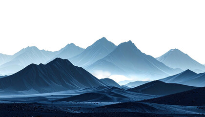Layered, shadowy blue mountains against dark sky landscape