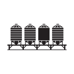 Row of four industrial grain silos on a white background silhouette © MUZIHID CREATION