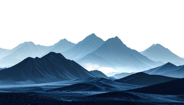 Layered, shadowy blue mountains against dark sky landscape