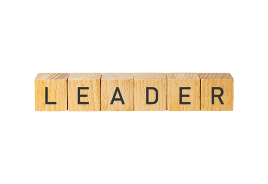 Wooden scrabble tiles spell leader isolated on transparent background