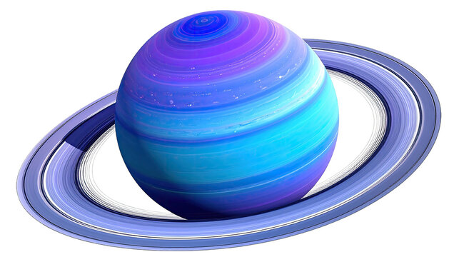 Ringed planet with blue, purple, and white bands