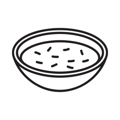 Simple line drawing of a bowl of soup with grains