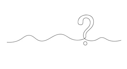 One line continuous art A single question mark in a flowing wave design, minimalistic illustration