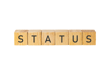 Wooden letter tiles spelling status isolated on transparent background