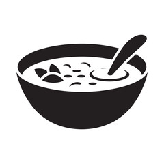 Simple black silhouette of a bowl of soup with a spoon