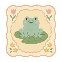 Fototapeta premium PNG Cute frog on floral background