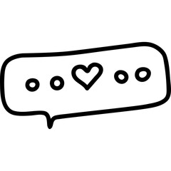 Simple Black and White Hand Drawn Speech Bubble Icon With Heart Symbol And Dots On Transparent Background