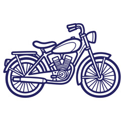 Obraz premium Blue outline illustration of a classic motorcycle featuring detailed engine and wheels