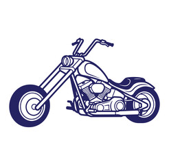 Obraz premium Clean blue line art illustration of a classic chopper motorcycle on white background