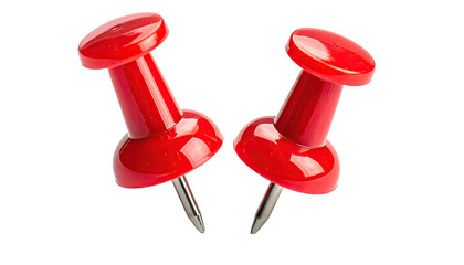 Pair of red pushpins face inward on a stark black background