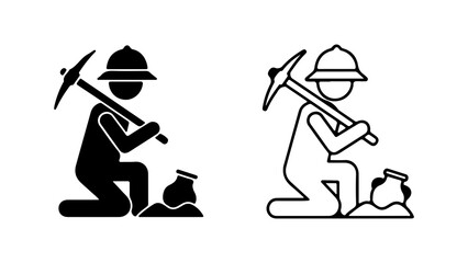 Miner digging with pickaxe with transparent background