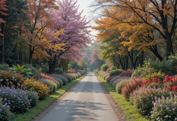 Naklejka premium Close up Scenic pathway through a vibrant landscape