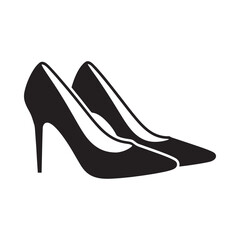 Elegant black high heel shoes silhouette on white background