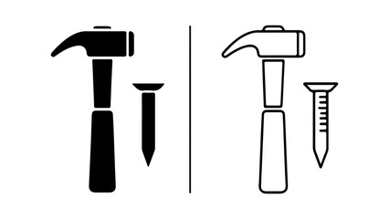 Hammer and nail tools with transparent background