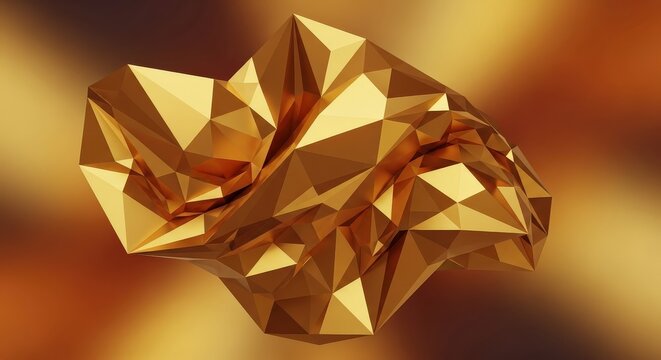 Abstract Golden Geometric Sculpture in Ambient Lighting - Powered by Adobe