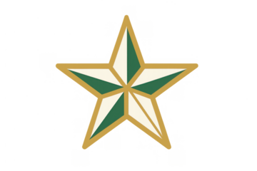 Stylized green, cream, and gold five-point star symbol or emblem. Transparent background makes it versatile for branding and design